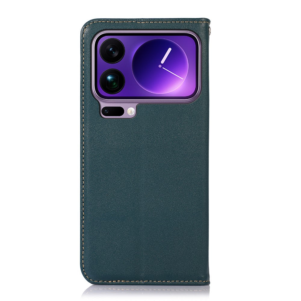KHAZNEH For Xiaomi 17 Pro Max Case Wallet Genuine Cow Leather Phone Cover Nappa Texture - Green