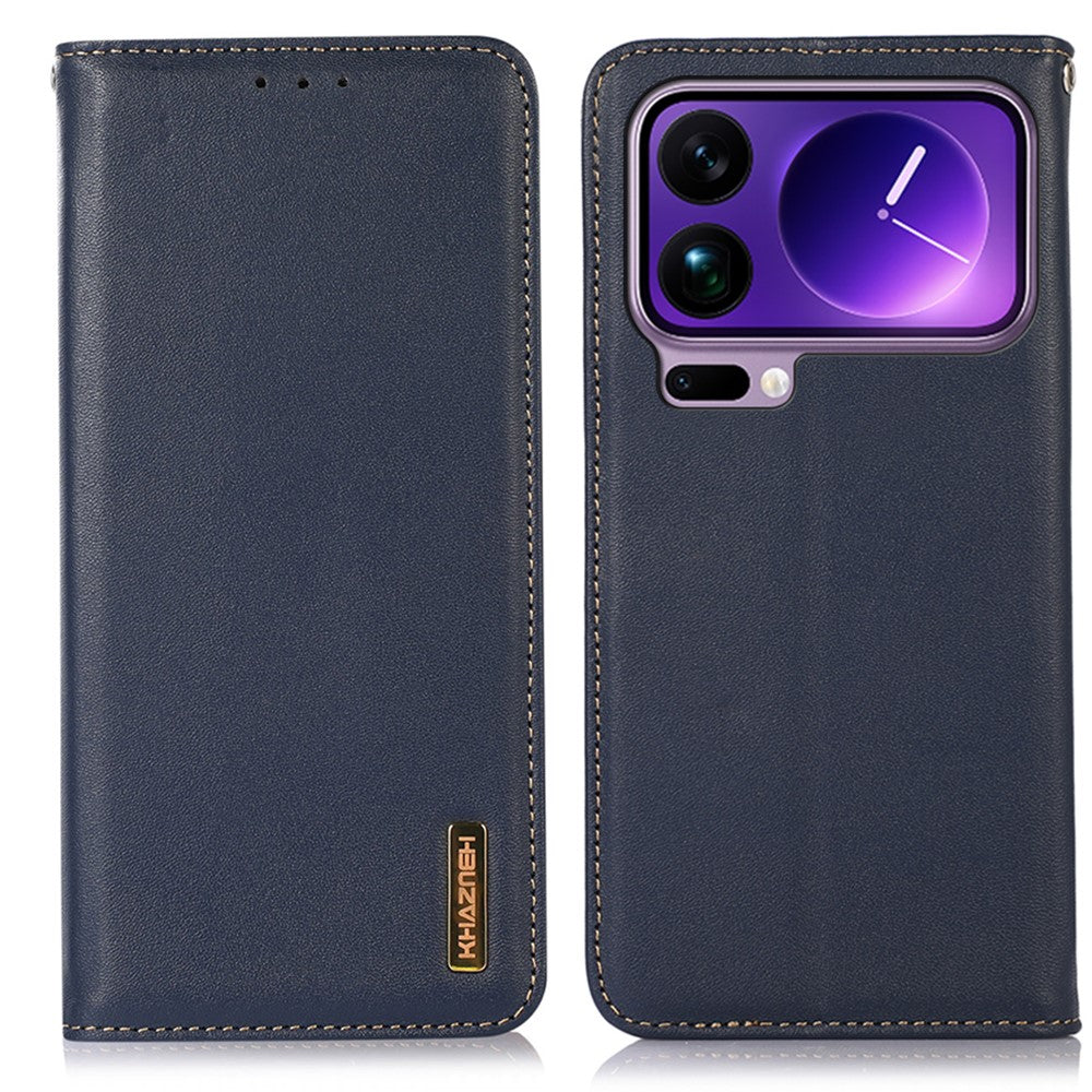 KHAZNEH For Xiaomi 17 Pro Max Case Wallet Genuine Cow Leather Phone Cover Nappa Texture - Blue