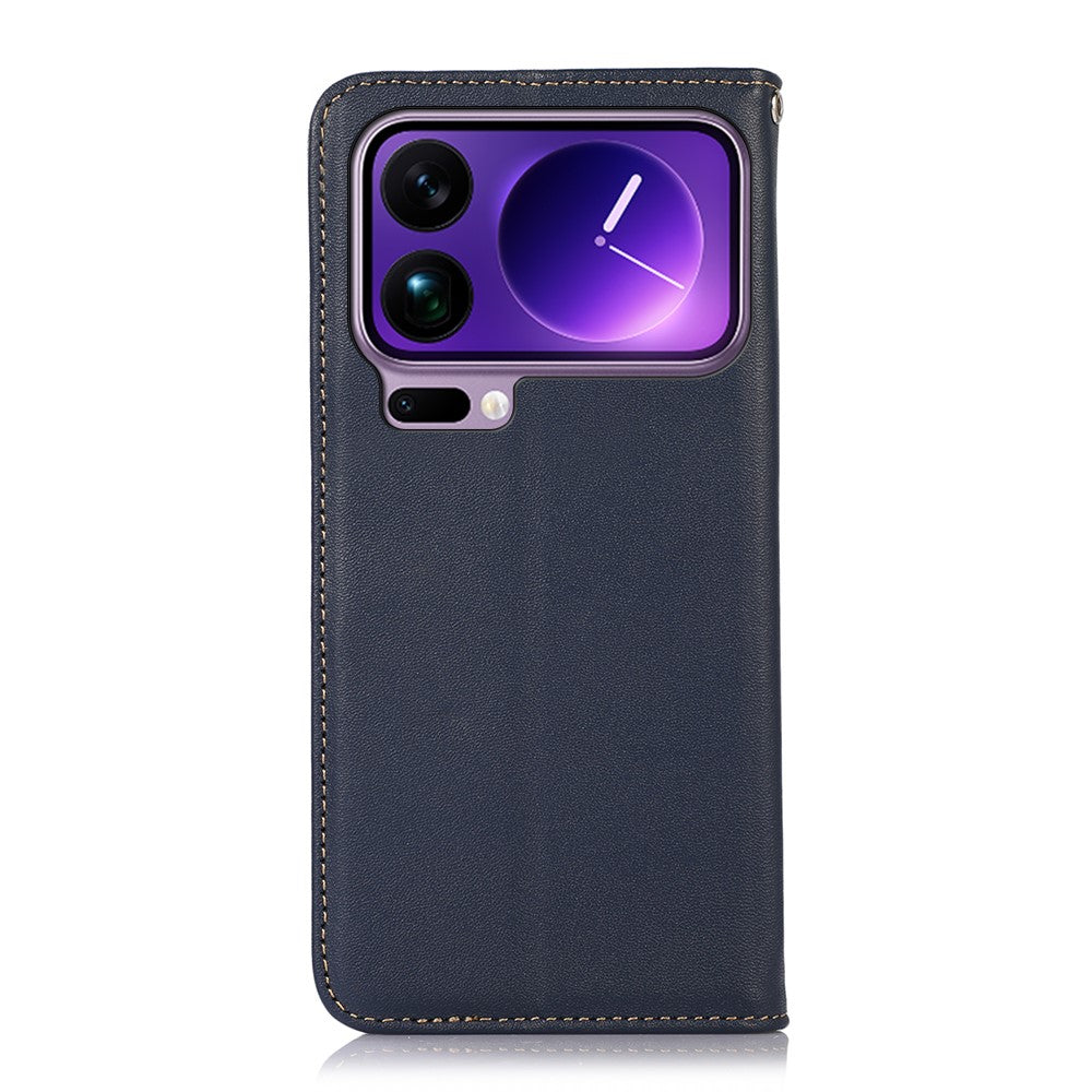 KHAZNEH For Xiaomi 17 Pro Max Case Wallet Genuine Cow Leather Phone Cover Nappa Texture - Blue