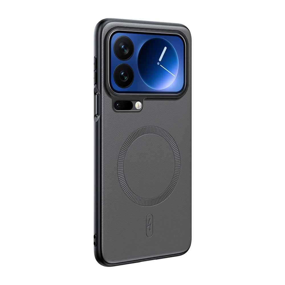 For Xiaomi 17 Pro Magnetic Case Leather Coated TPU + PC Phone Cover - Grey