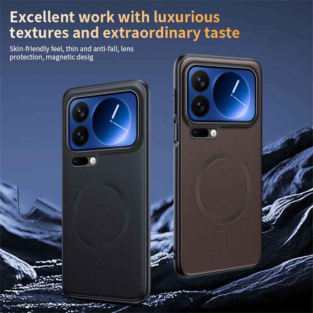 For Xiaomi 17 Pro Magnetic Case Leather Coated TPU + PC Phone Cover - Grey
