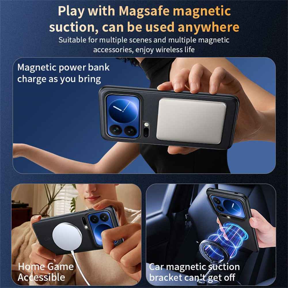 For Xiaomi 17 Pro Magnetic Case Leather Coated TPU + PC Phone Cover - Grey