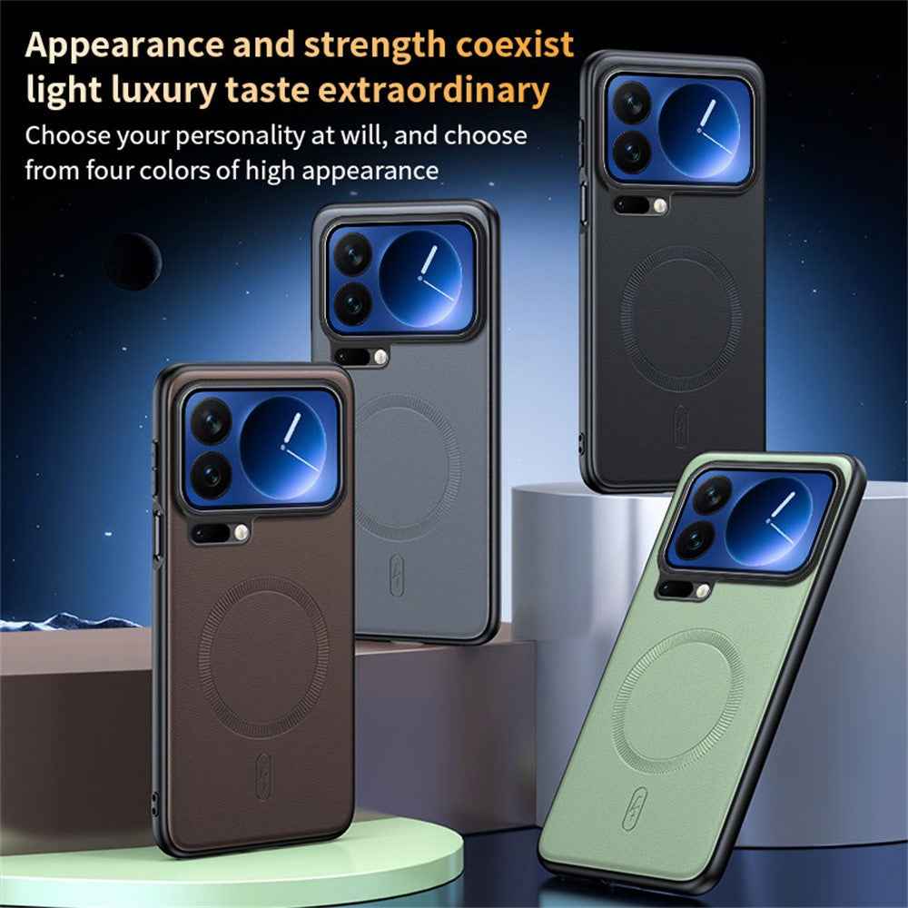 For Xiaomi 17 Pro Magnetic Case Leather Coated TPU + PC Phone Cover - Brown