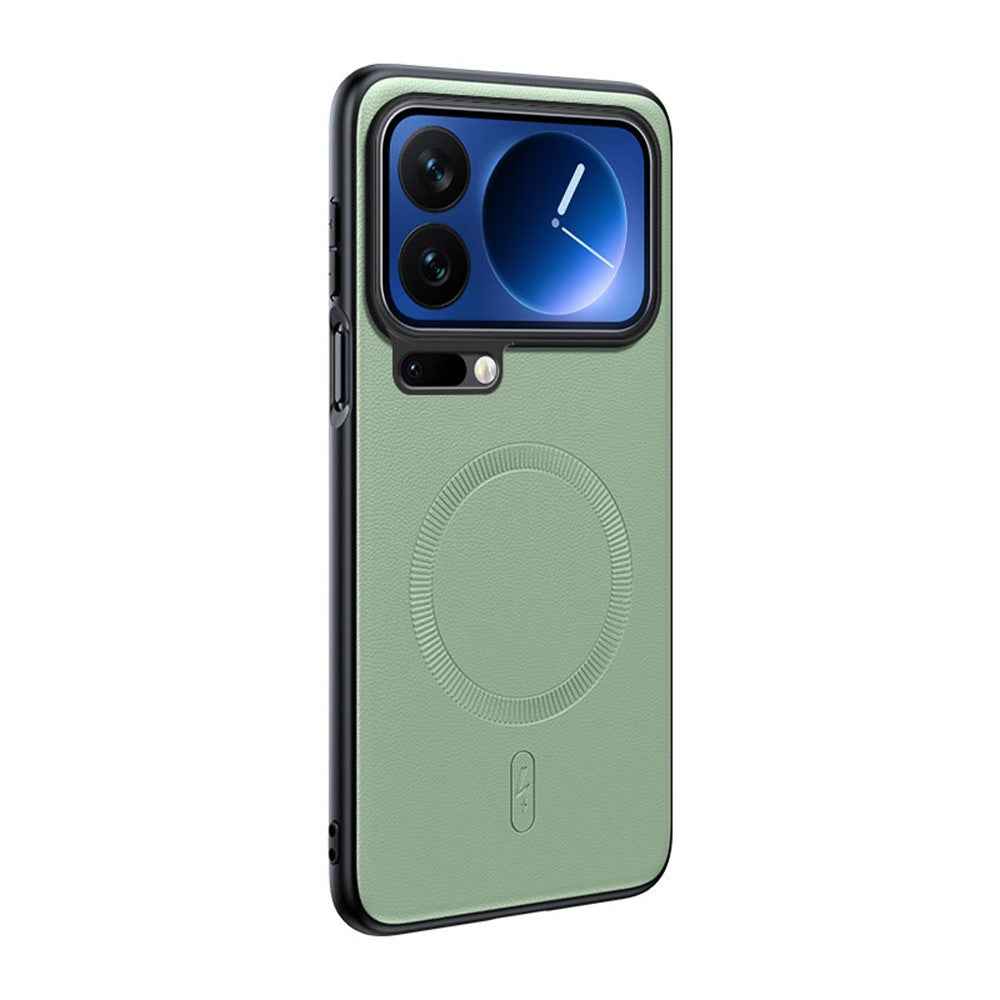 For Xiaomi 17 Pro Magnetic Case Leather Coated TPU + PC Phone Cover - Green