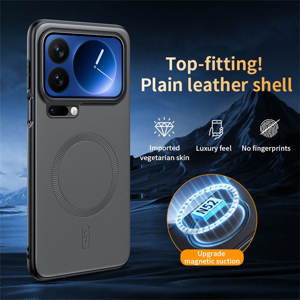 For Xiaomi 17 Pro Max Magnetic Case Leather Coated TPU + PC Phone Cover - Grey
