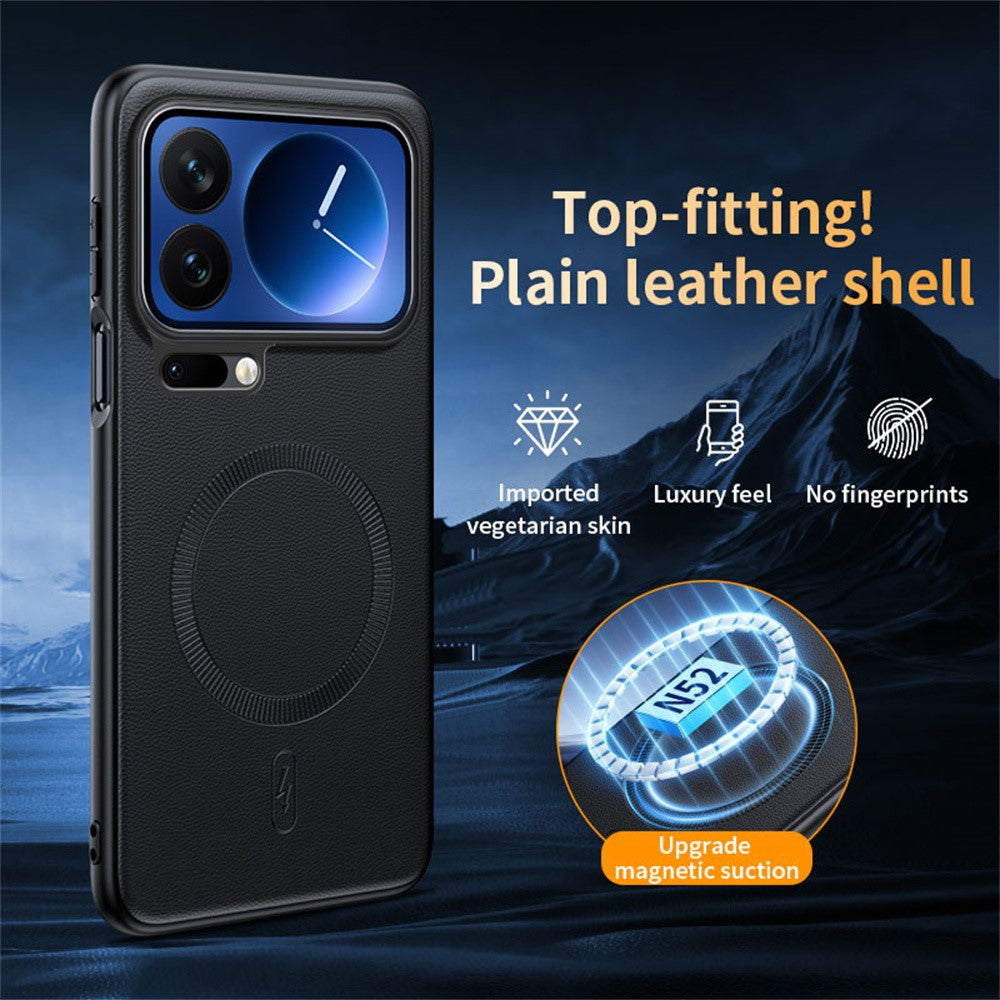 For Xiaomi 17 Pro Max Magnetic Case Leather Coated TPU + PC Phone Cover - Black
