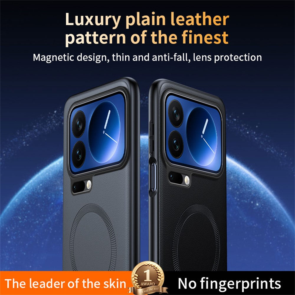 For Xiaomi 17 Pro Max Magnetic Case Leather Coated TPU + PC Phone Cover - Black