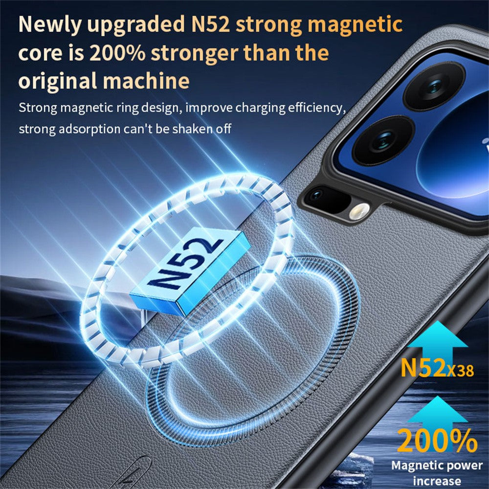 For Xiaomi 17 Pro Max Magnetic Case Leather Coated TPU + PC Phone Cover - Black