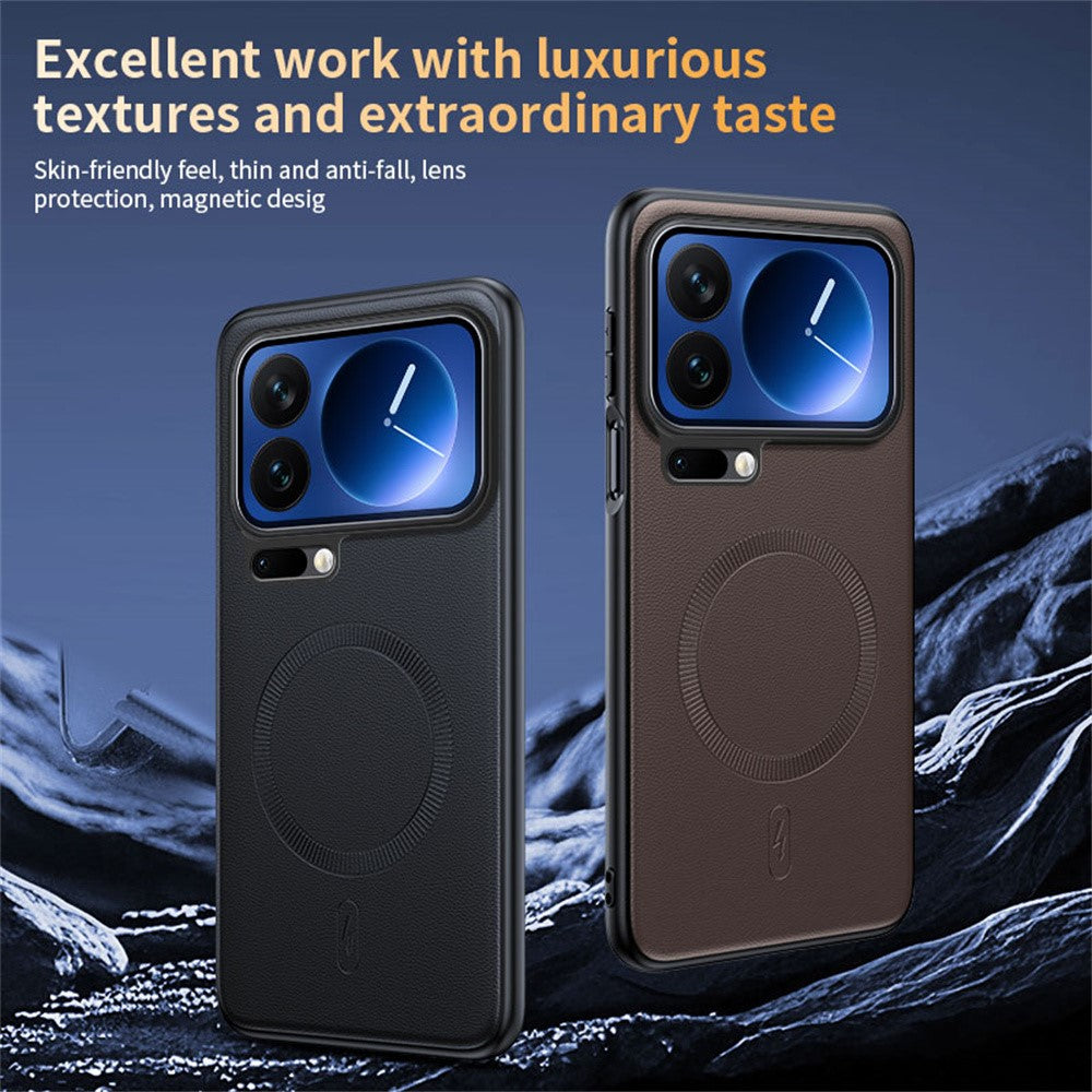 For Xiaomi 17 Pro Max Magnetic Case Leather Coated TPU + PC Phone Cover - Black