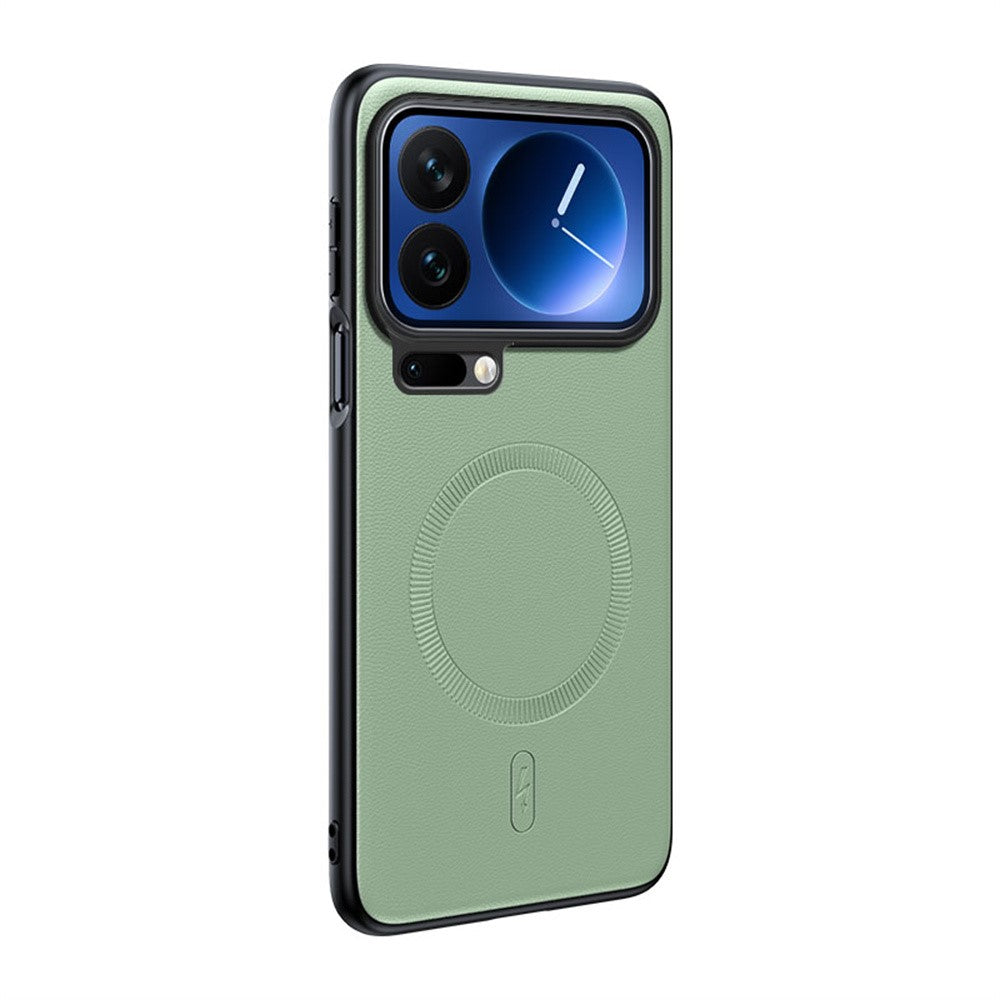 For Xiaomi 17 Pro Max Magnetic Case Leather Coated TPU + PC Phone Cover - Green