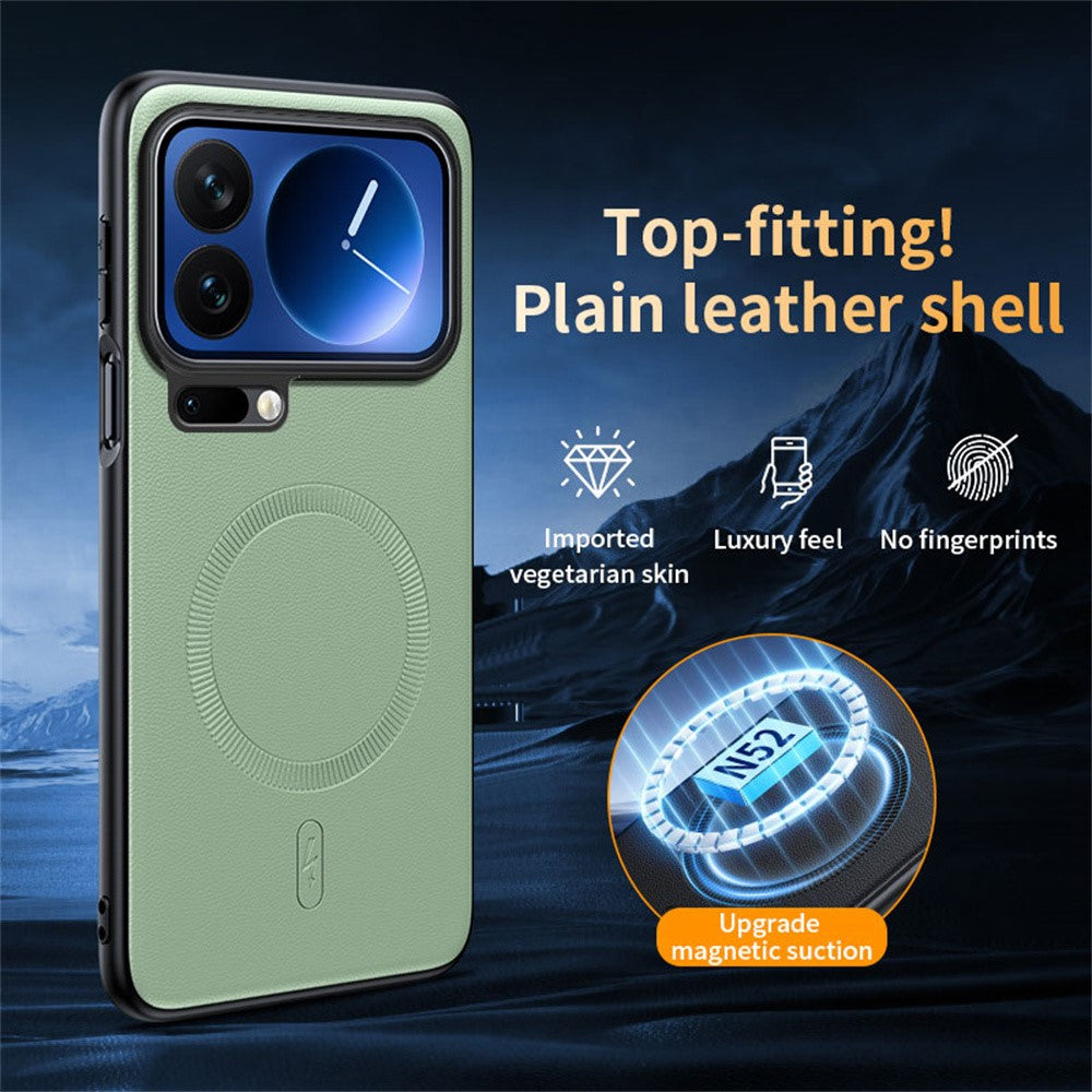 For Xiaomi 17 Pro Max Magnetic Case Leather Coated TPU + PC Phone Cover - Green