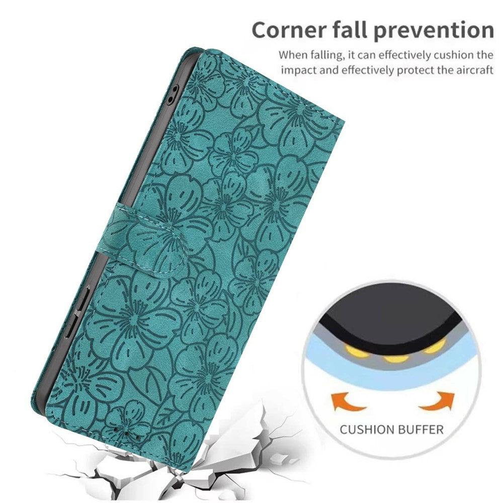 For Xiaomi 17 Pro Max Flip Case Cherry Blossom Pattern Leather Wallet Stand Phone Cover with Wrist Strap - Green