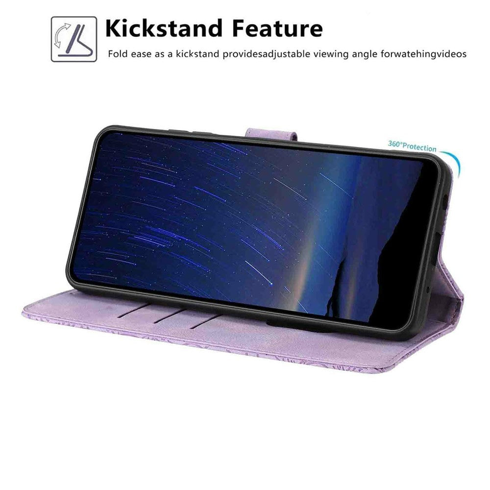 For Xiaomi 17 Pro Max Flip Case Cherry Blossom Pattern Leather Wallet Stand Phone Cover with Wrist Strap - Purple