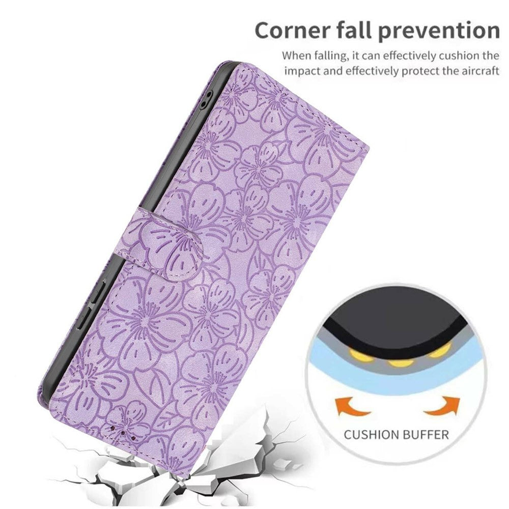 For Xiaomi 17 Pro Max Flip Case Cherry Blossom Pattern Leather Wallet Stand Phone Cover with Wrist Strap - Purple
