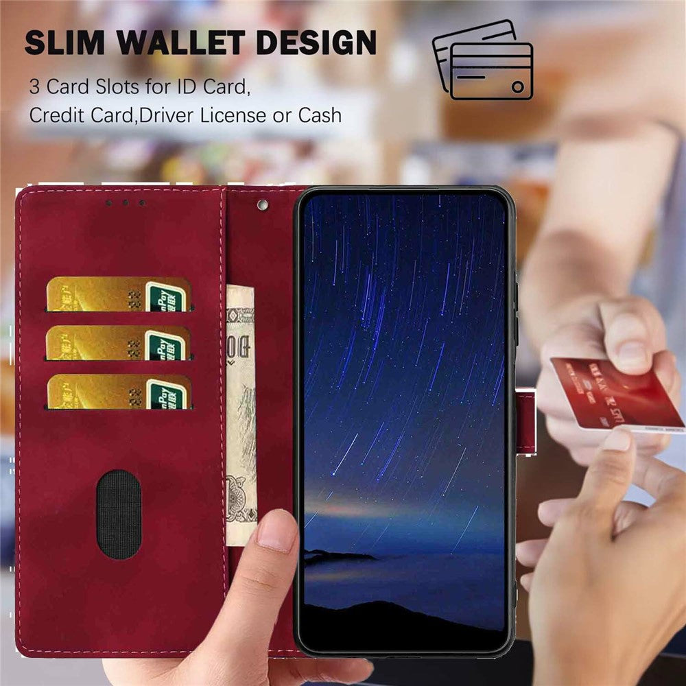 For Xiaomi 17 Pro Max Flip Case Cherry Blossom Pattern Leather Wallet Stand Phone Cover with Wrist Strap - Wine Red