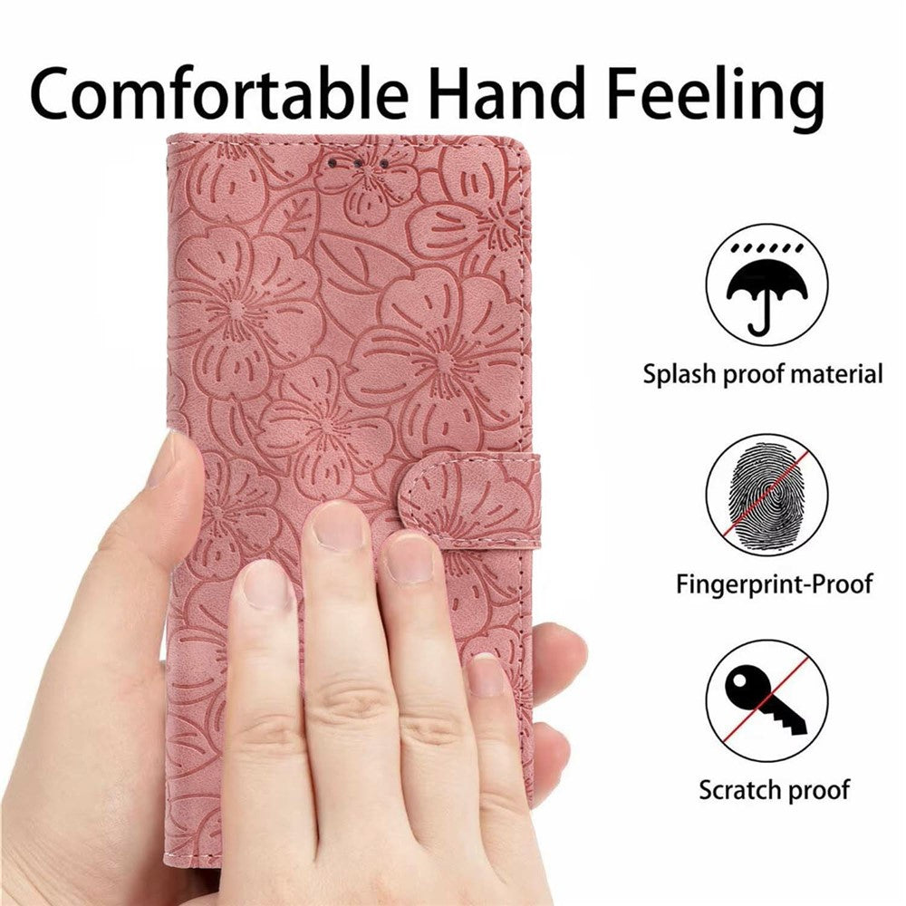 For Xiaomi 17 Pro Max Flip Case Cherry Blossom Pattern Leather Wallet Stand Phone Cover with Wrist Strap - Pink