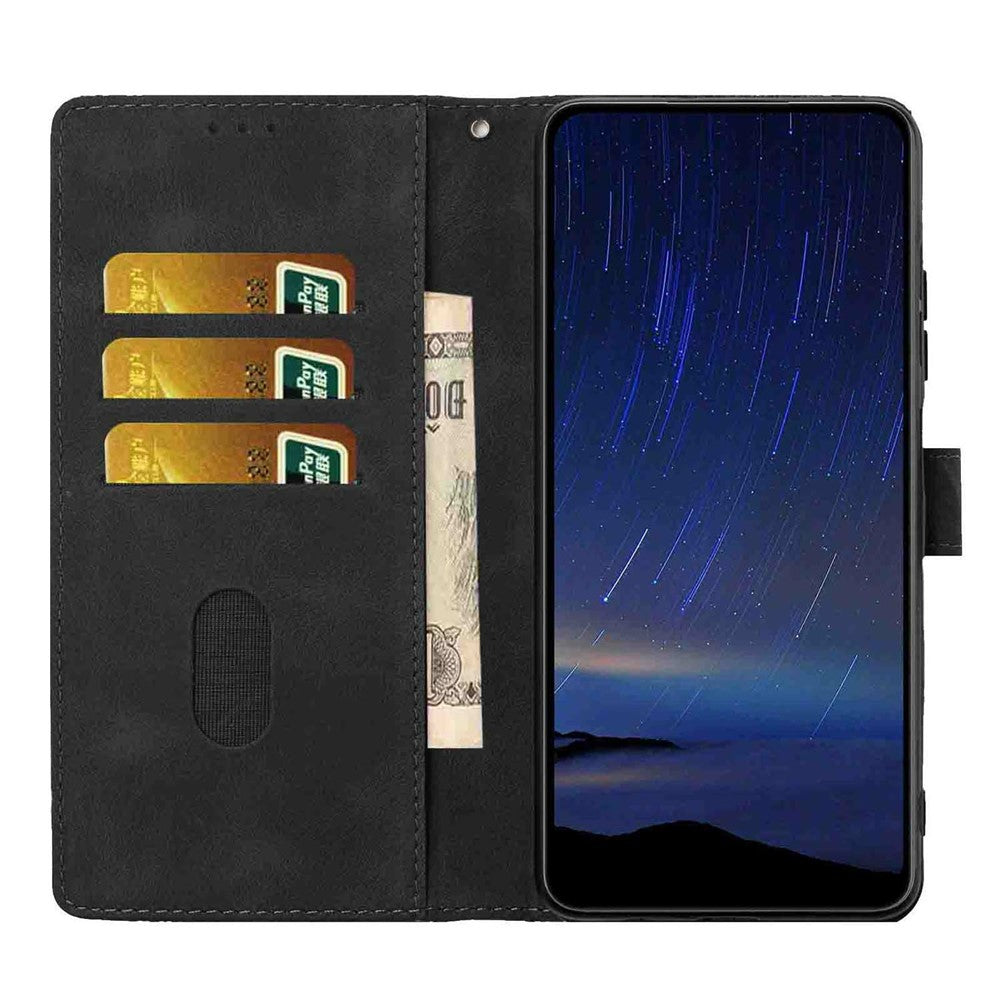 For Xiaomi 17 Pro Max Flip Case Cherry Blossom Pattern Leather Wallet Stand Phone Cover with Wrist Strap - Black