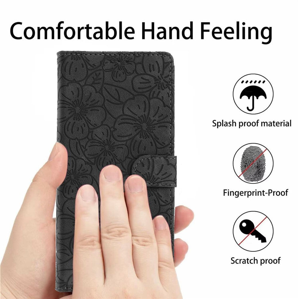 For Xiaomi 17 Pro Max Flip Case Cherry Blossom Pattern Leather Wallet Stand Phone Cover with Wrist Strap - Black