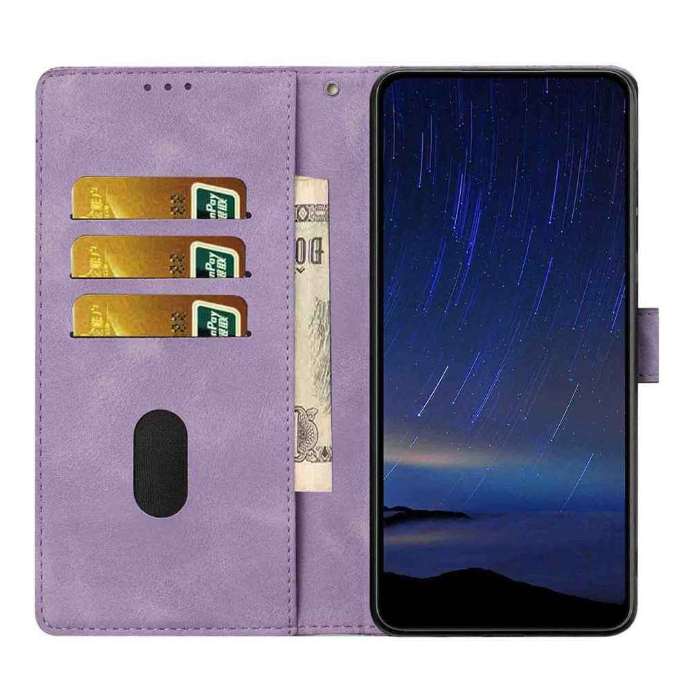 For Xiaomi 17 Pro Flip Case Cherry Blossom Pattern Leather Wallet Stand Phone Cover with Wrist Strap - Purple