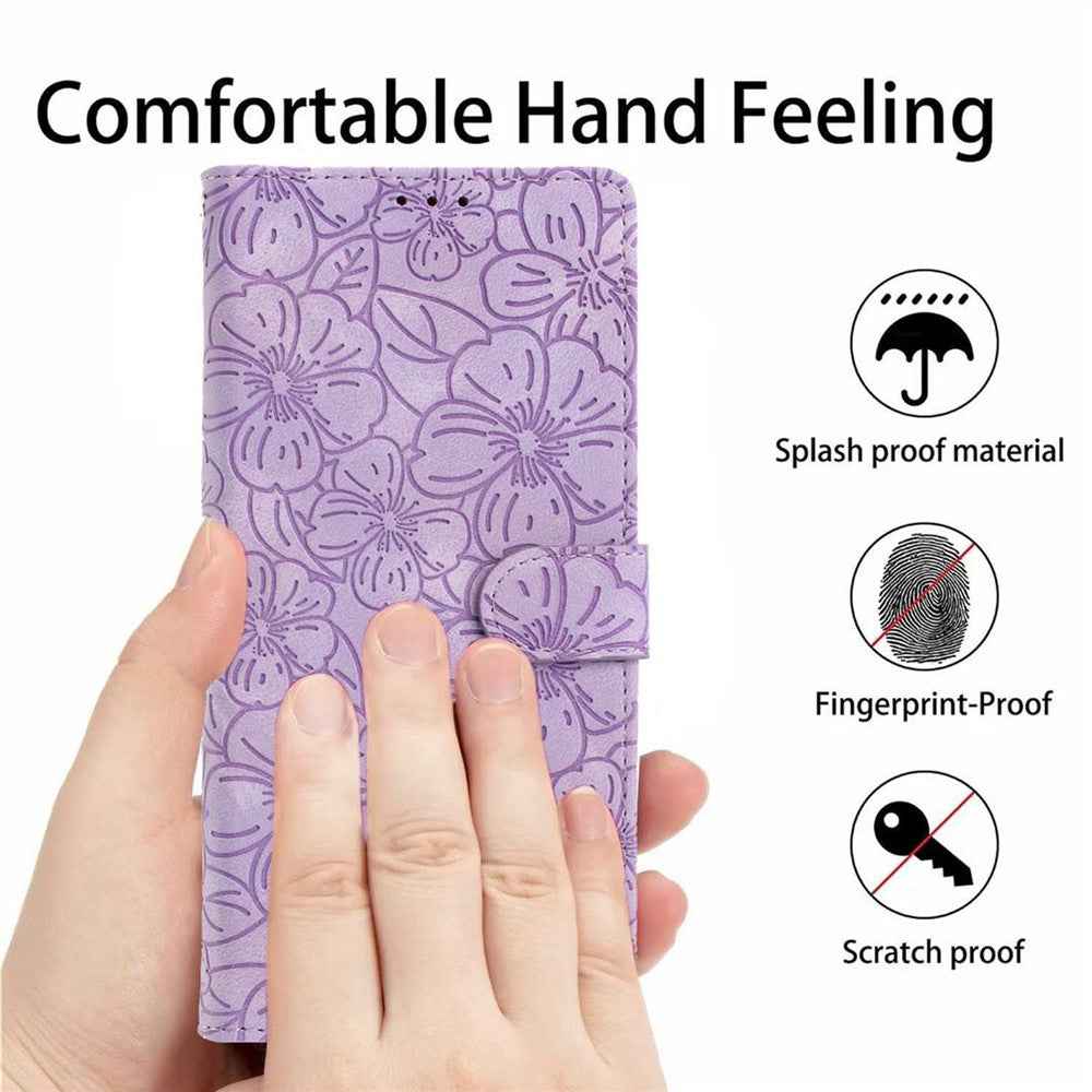For Xiaomi 17 Pro Flip Case Cherry Blossom Pattern Leather Wallet Stand Phone Cover with Wrist Strap - Purple
