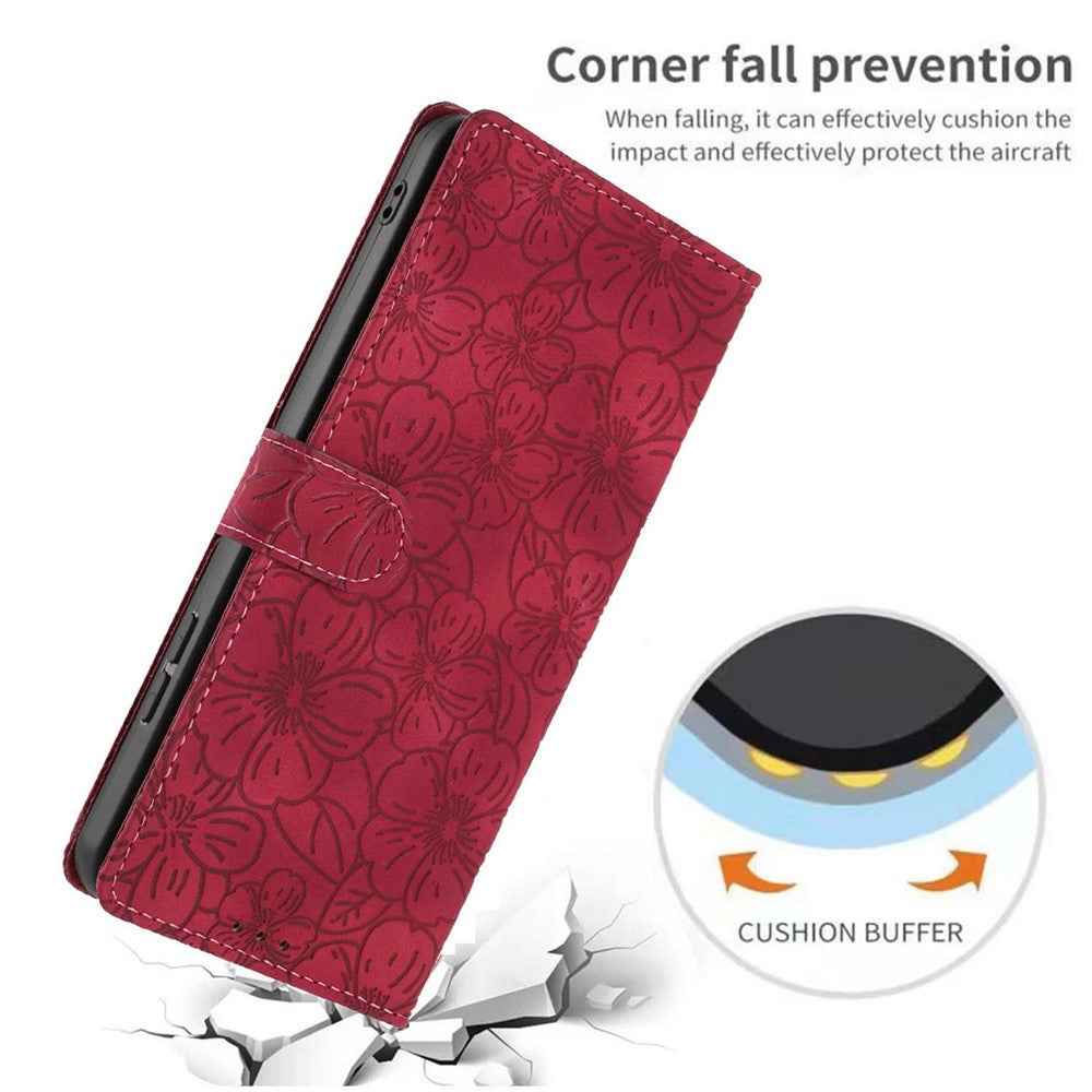 For Xiaomi 17 Pro Flip Case Cherry Blossom Pattern Leather Wallet Stand Phone Cover with Wrist Strap - Wine Red