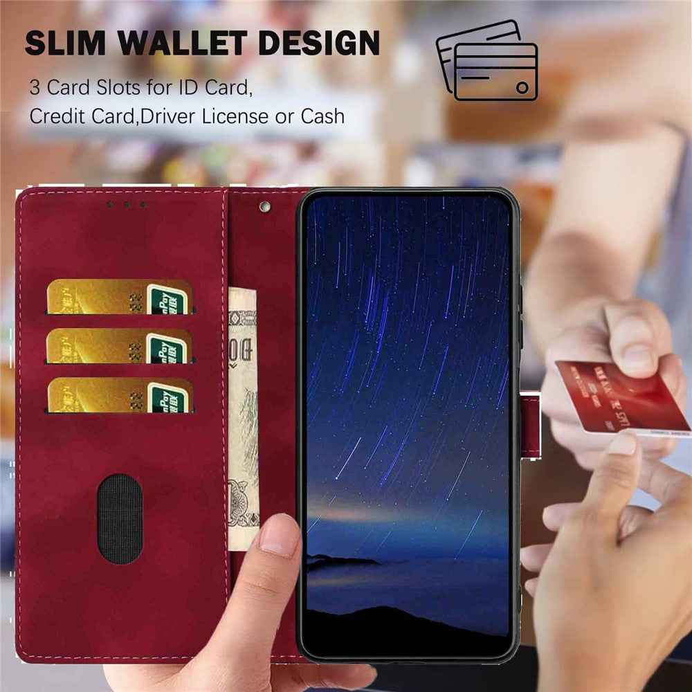 For Xiaomi 17 Pro Flip Case Cherry Blossom Pattern Leather Wallet Stand Phone Cover with Wrist Strap - Wine Red
