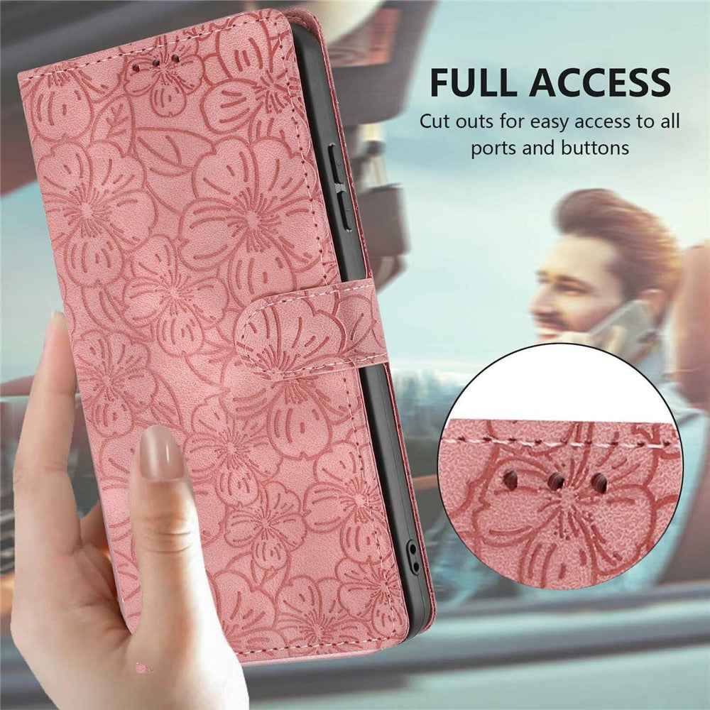 For Xiaomi 17 Pro Flip Case Cherry Blossom Pattern Leather Wallet Stand Phone Cover with Wrist Strap - Pink