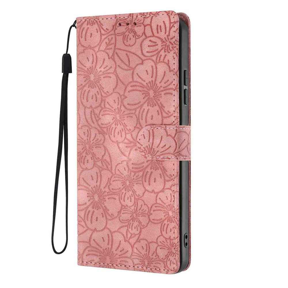 For Xiaomi 17 Pro Flip Case Cherry Blossom Pattern Leather Wallet Stand Phone Cover with Wrist Strap - Pink