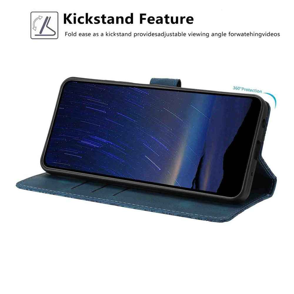 For Xiaomi 17 Pro Flip Case Cherry Blossom Pattern Leather Wallet Stand Phone Cover with Wrist Strap - Blue