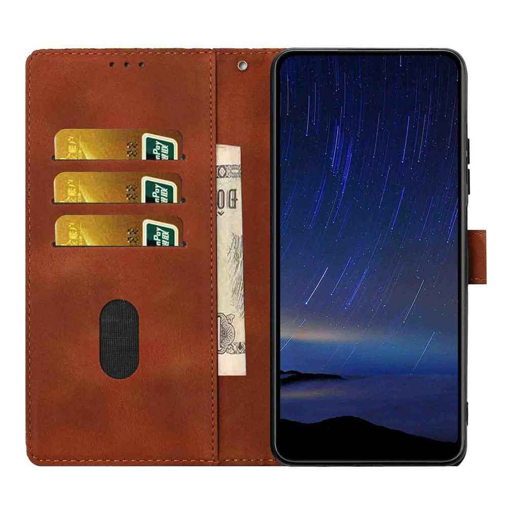 For Xiaomi 17 Pro Flip Case Cherry Blossom Pattern Leather Wallet Stand Phone Cover with Wrist Strap - Brown