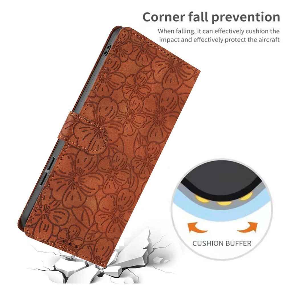 For Xiaomi 17 Pro Flip Case Cherry Blossom Pattern Leather Wallet Stand Phone Cover with Wrist Strap - Brown