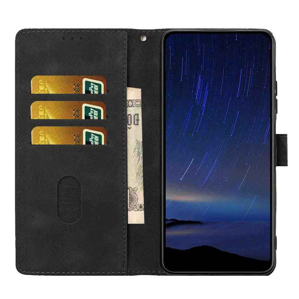 For Xiaomi 17 Pro Flip Case Cherry Blossom Pattern Leather Wallet Stand Phone Cover with Wrist Strap - Black
