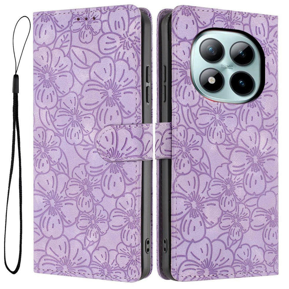 For Xiaomi Poco M8 Pro 5G / Redmi Note 15 Pro+ 5G (Global) Flip Case Cherry Blossom Pattern Leather Wallet Stand Phone Cover with Wrist Strap - Purple
