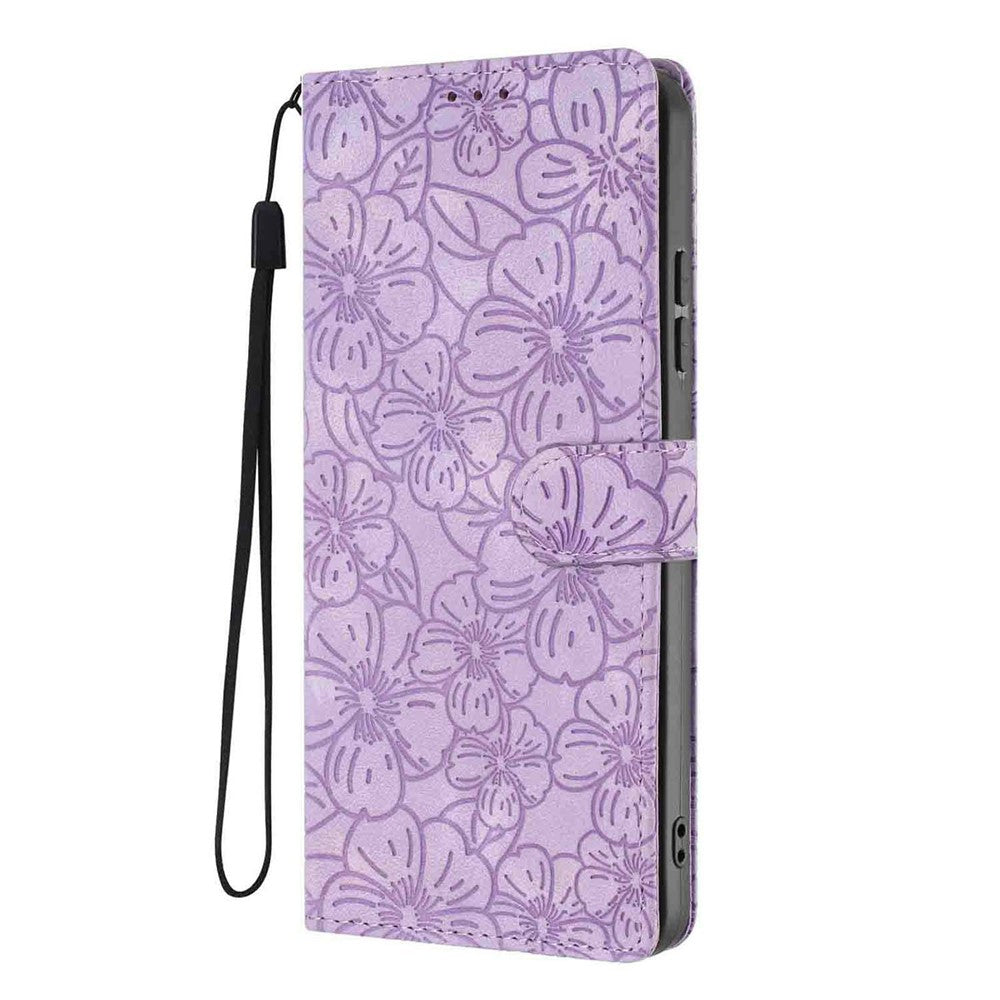 For Xiaomi Poco M8 Pro 5G / Redmi Note 15 Pro+ 5G (Global) Flip Case Cherry Blossom Pattern Leather Wallet Stand Phone Cover with Wrist Strap - Purple