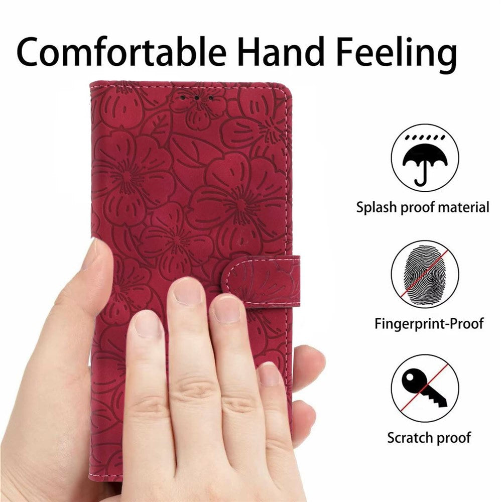 For Xiaomi Poco M8 Pro 5G / Redmi Note 15 Pro+ 5G (Global) Flip Case Cherry Blossom Pattern Leather Wallet Stand Phone Cover with Wrist Strap - Wine Red