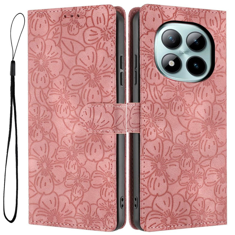 For Xiaomi Poco M8 Pro 5G / Redmi Note 15 Pro+ 5G (Global) Flip Case Cherry Blossom Pattern Leather Wallet Stand Phone Cover with Wrist Strap - Pink