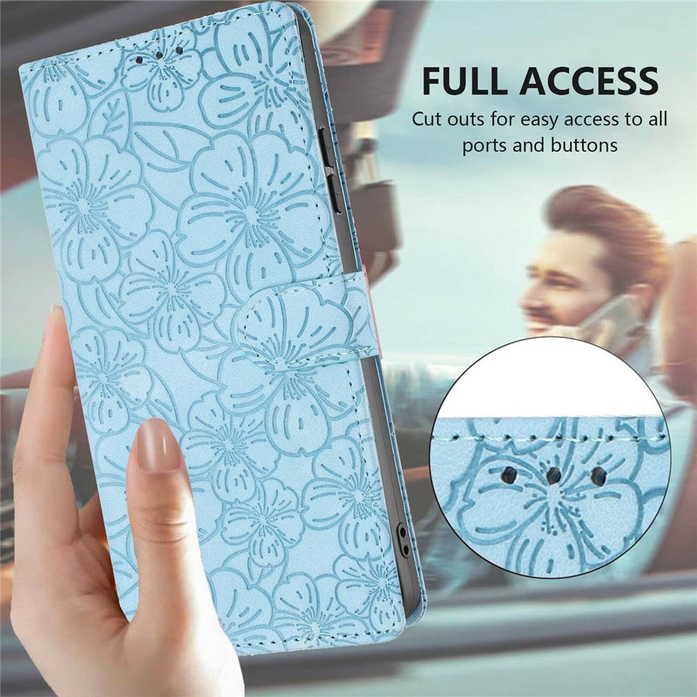 For Xiaomi Poco M8 Pro 5G / Redmi Note 15 Pro+ 5G (Global) Flip Case Cherry Blossom Pattern Leather Wallet Stand Phone Cover with Wrist Strap - Sky Blue