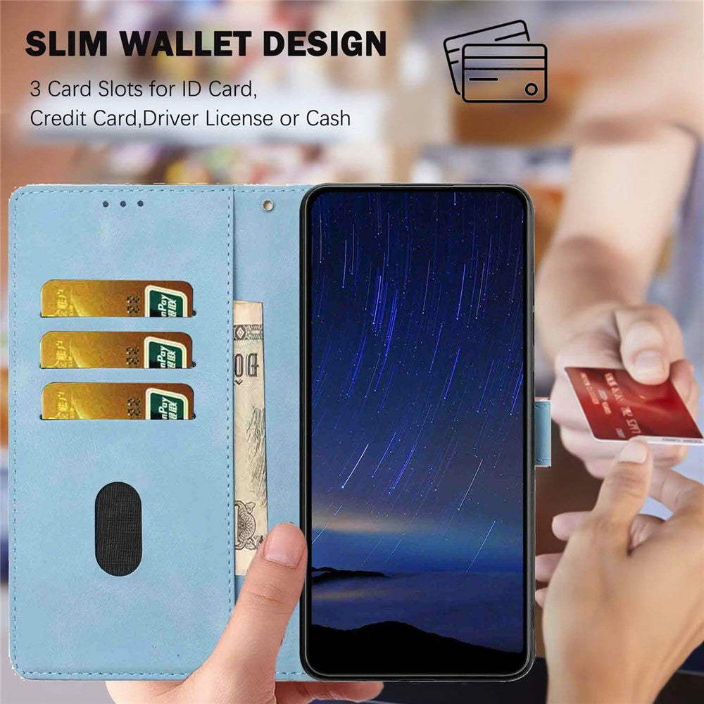 For Xiaomi Poco M8 Pro 5G / Redmi Note 15 Pro+ 5G (Global) Flip Case Cherry Blossom Pattern Leather Wallet Stand Phone Cover with Wrist Strap - Sky Blue
