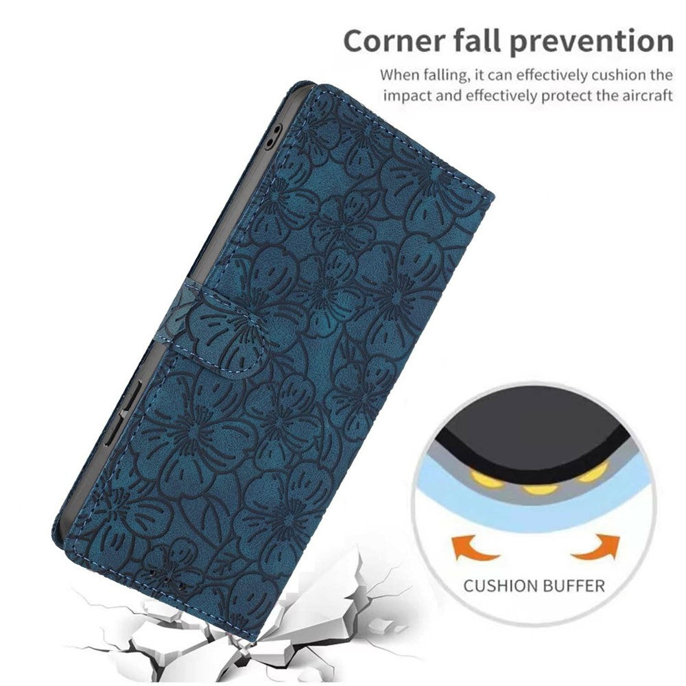 For Xiaomi Poco M8 Pro 5G / Redmi Note 15 Pro+ 5G (Global) Flip Case Cherry Blossom Pattern Leather Wallet Stand Phone Cover with Wrist Strap - Blue