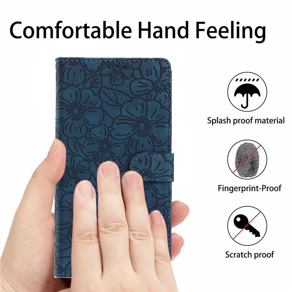 For Xiaomi Poco M8 Pro 5G / Redmi Note 15 Pro+ 5G (Global) Flip Case Cherry Blossom Pattern Leather Wallet Stand Phone Cover with Wrist Strap - Blue