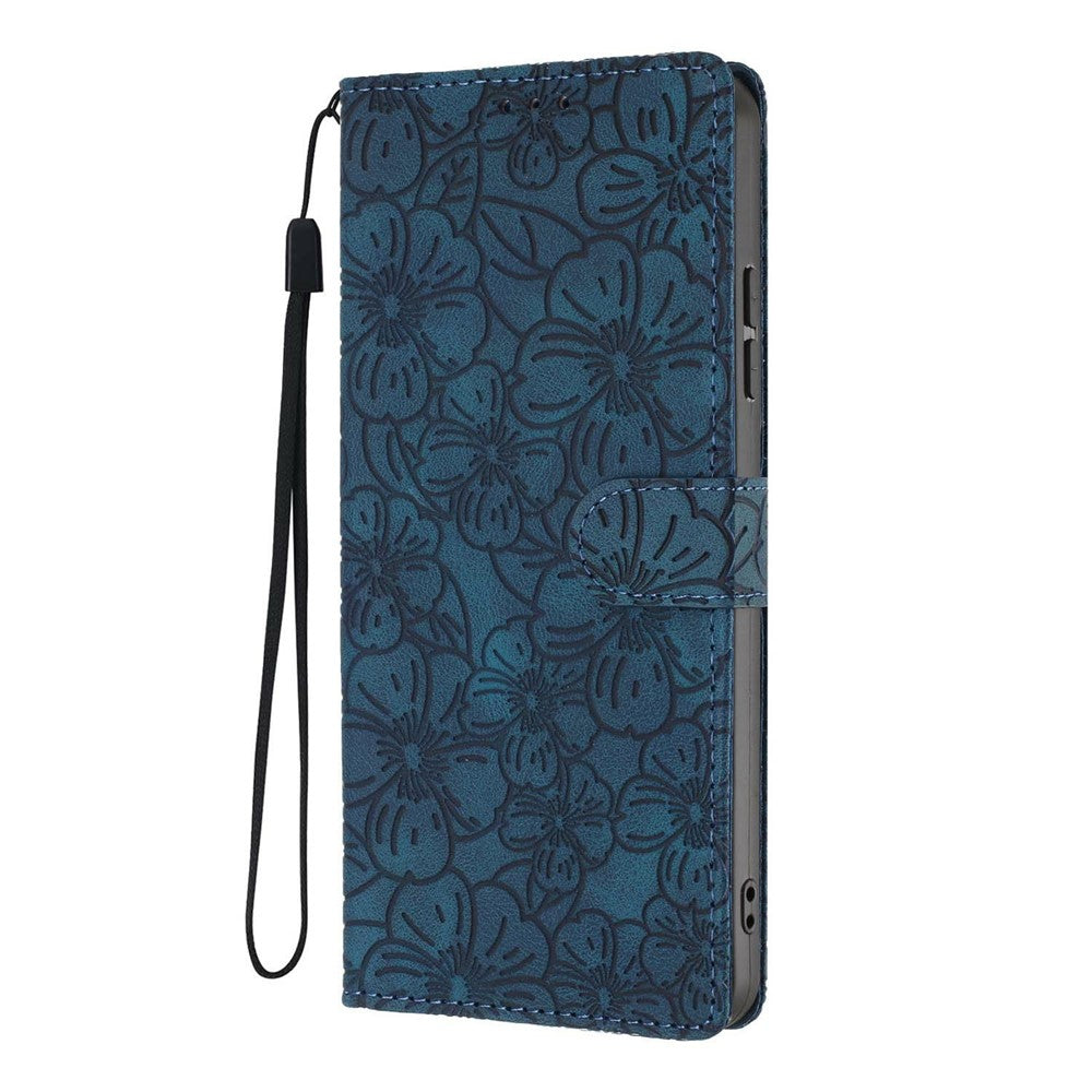 For Xiaomi Poco M8 Pro 5G / Redmi Note 15 Pro+ 5G (Global) Flip Case Cherry Blossom Pattern Leather Wallet Stand Phone Cover with Wrist Strap - Blue