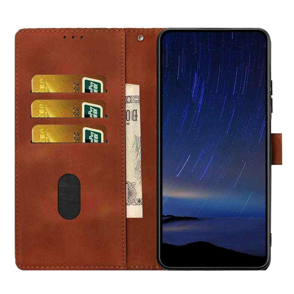 For Xiaomi Poco M8 Pro 5G / Redmi Note 15 Pro+ 5G (Global) Flip Case Cherry Blossom Pattern Leather Wallet Stand Phone Cover with Wrist Strap - Brown