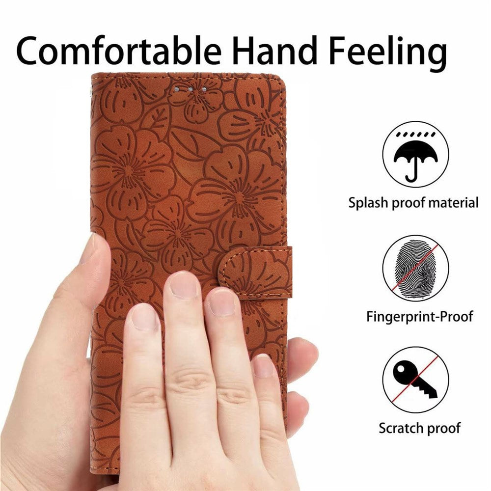 For Xiaomi Poco M8 Pro 5G / Redmi Note 15 Pro+ 5G (Global) Flip Case Cherry Blossom Pattern Leather Wallet Stand Phone Cover with Wrist Strap - Brown