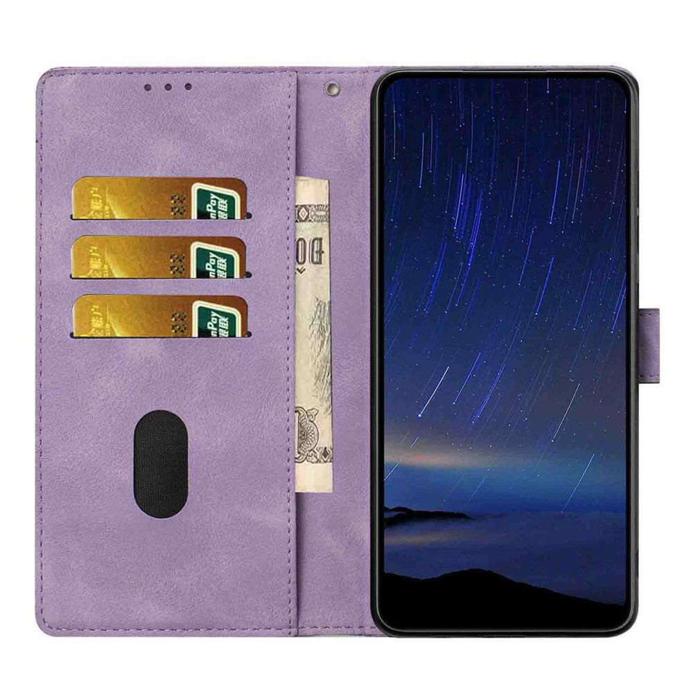For Xiaomi Redmi Note 15 Pro 5G (Global) Flip Case Cherry Blossom Pattern Leather Wallet Stand Phone Cover with Wrist Strap - Purple