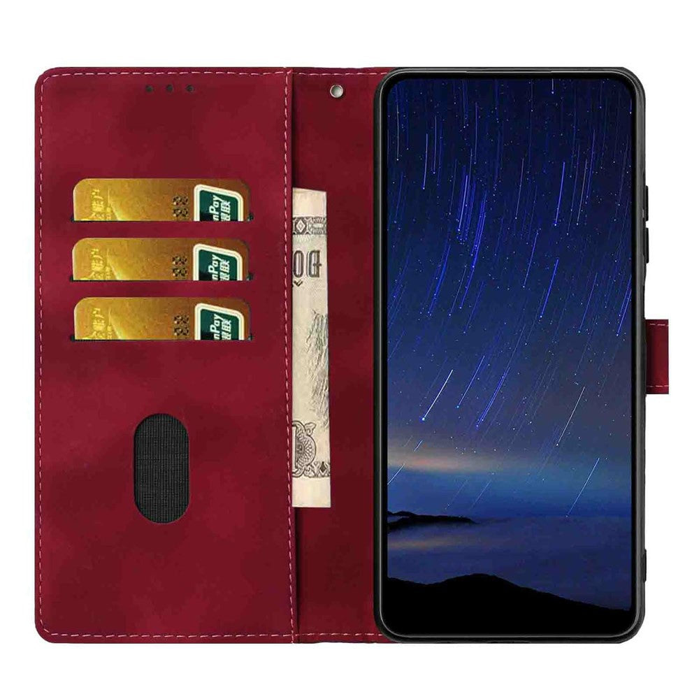 For Xiaomi Redmi Note 15 Pro 5G (Global) Flip Case Cherry Blossom Pattern Leather Wallet Stand Phone Cover with Wrist Strap - Wine Red
