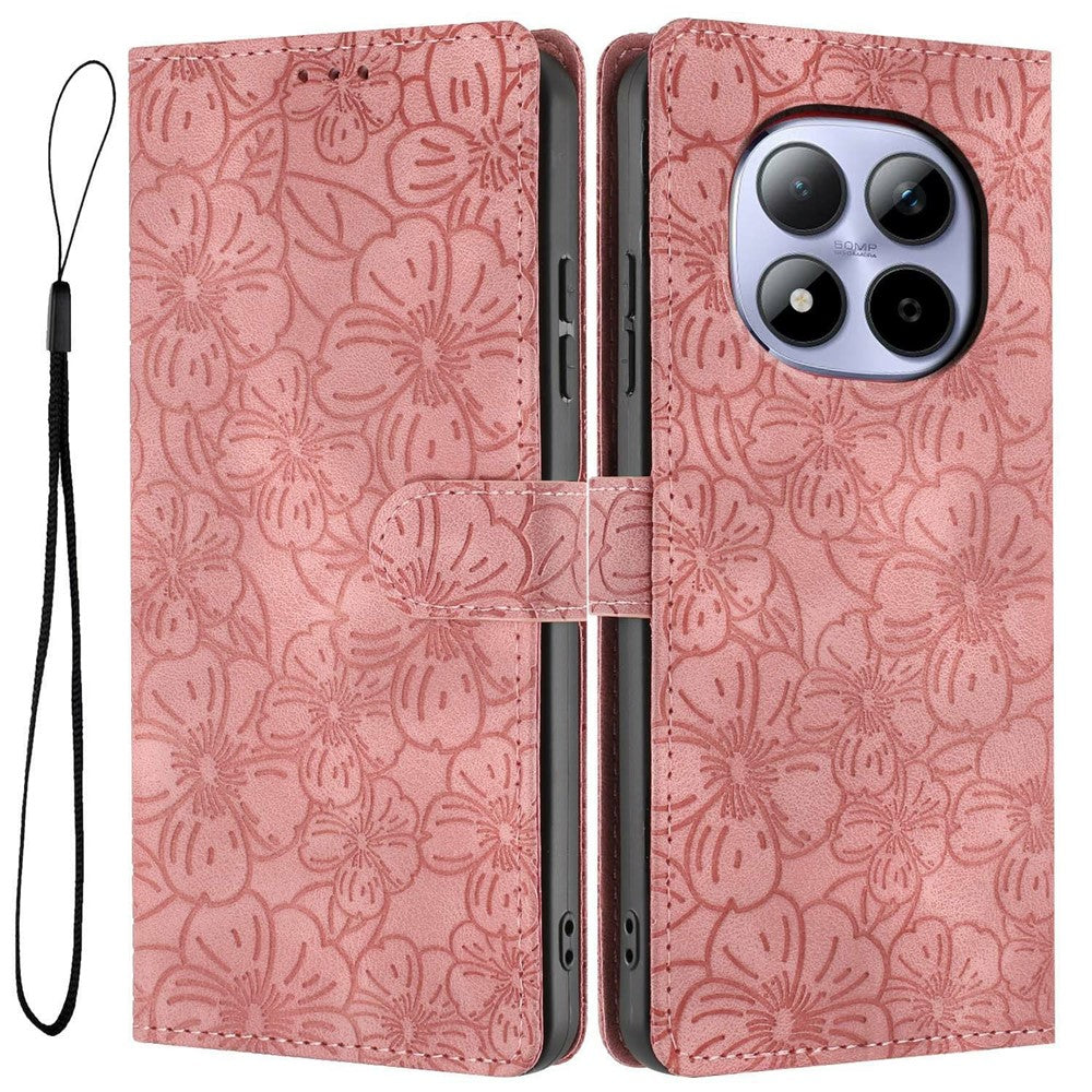For Xiaomi Redmi Note 15 Pro 5G (Global) Flip Case Cherry Blossom Pattern Leather Wallet Stand Phone Cover with Wrist Strap - Pink