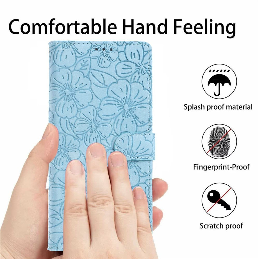 For Xiaomi Redmi Note 15 Pro 5G (Global) Flip Case Cherry Blossom Pattern Leather Wallet Stand Phone Cover with Wrist Strap - Sky Blue