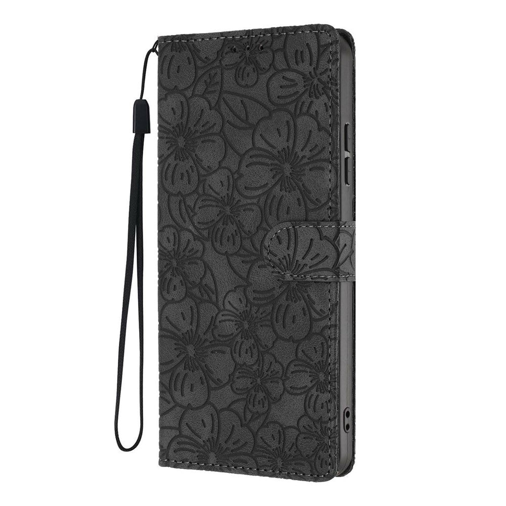 For Xiaomi Redmi Note 15 Pro 5G (Global) Flip Case Cherry Blossom Pattern Leather Wallet Stand Phone Cover with Wrist Strap - Black