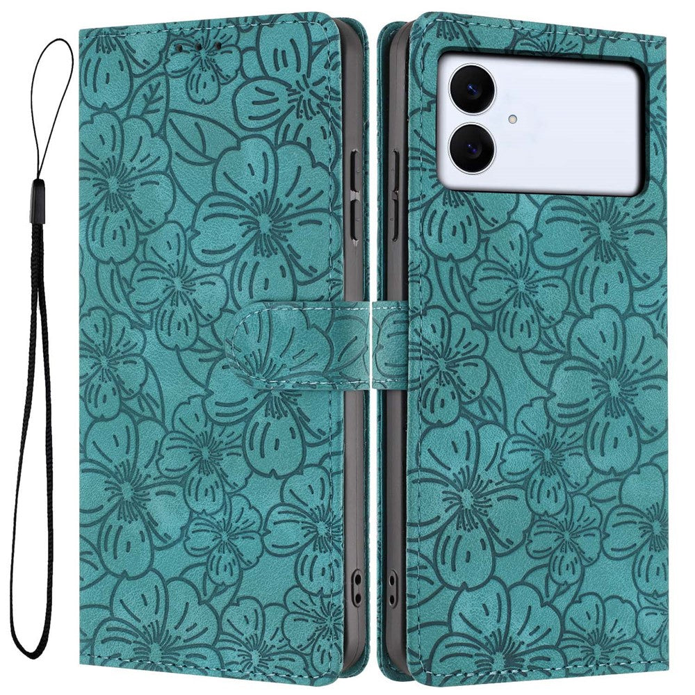 For-Samsung-Galaxy-S26-Edge-Flip-Case-Cherry-Blossom-Pattern-Leather-Wallet-Stand-Phone-Cover-with-Wrist-Strap-Green