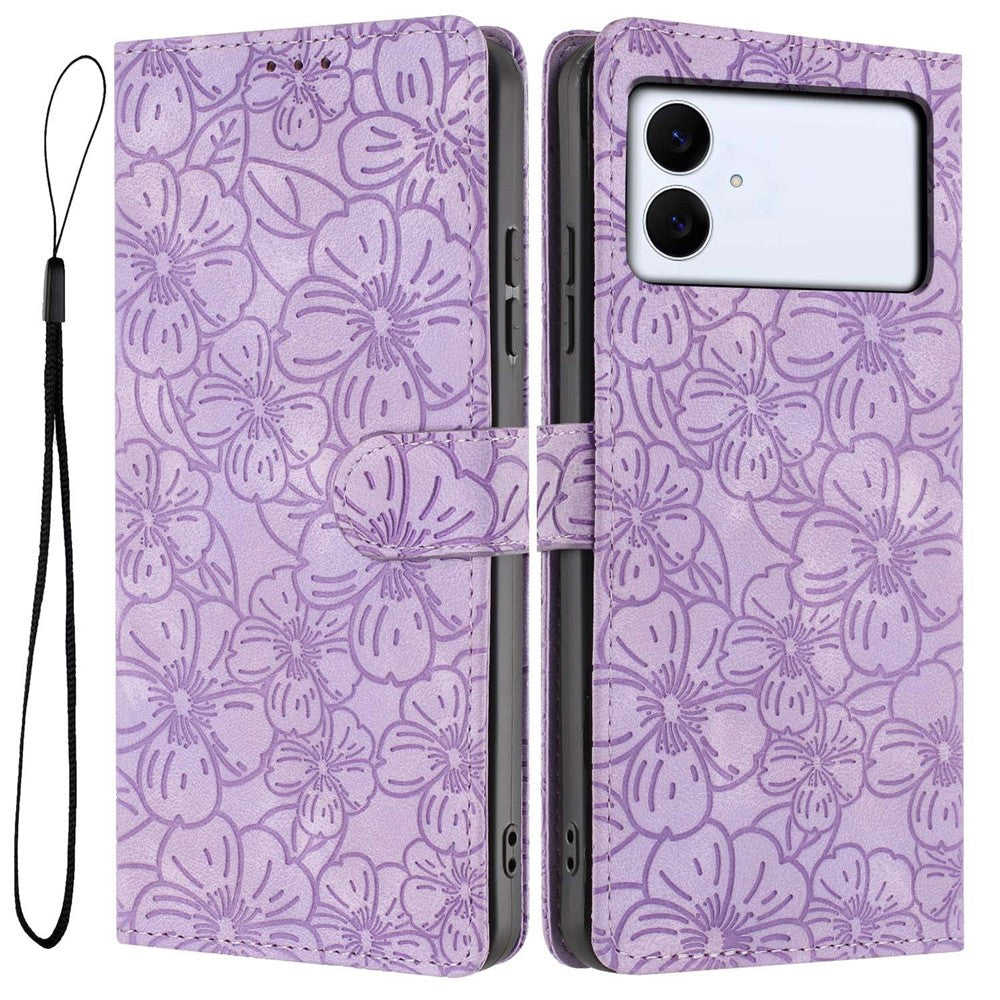For-Samsung-Galaxy-S26-Edge-Flip-Case-Cherry-Blossom-Pattern-Leather-Wallet-Stand-Phone-Cover-with-Wrist-Strap-Purple